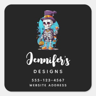 Cool Skeleton in a Top Hat Halloween Business Square Sticker