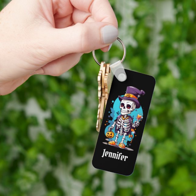 Cool Skeleton in a Top Hat Halloween Key Ring (Hand)