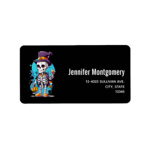 Cool Skeleton in a Top Hat Halloween Label