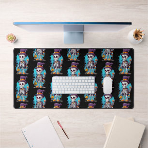 Cool Skeleton in a Top Hat Halloween Pattern Desk Mat