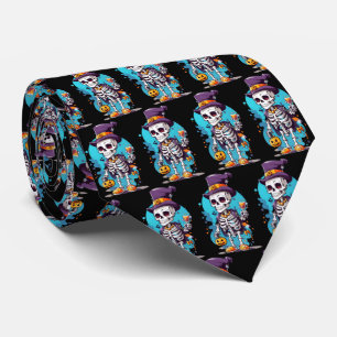 Cool Skeleton in a Top Hat Halloween Pattern Tie