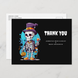 Cool Skeleton in a Top Hat Halloween Thank You Postcard