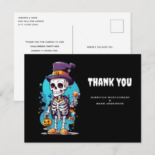 Cool Skeleton in a Top Hat Halloween Thank You Postcard