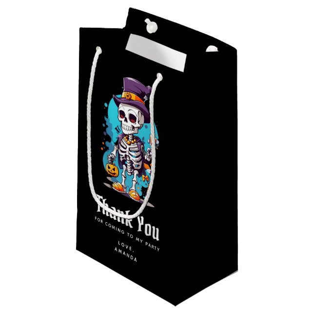 Cool Skeleton in a Top Hat Halloween Thank You Small Gift Bag (Front Angled)