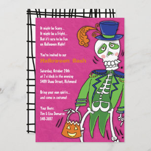 Cool Skeleton Invitation for Halloween Party Pink