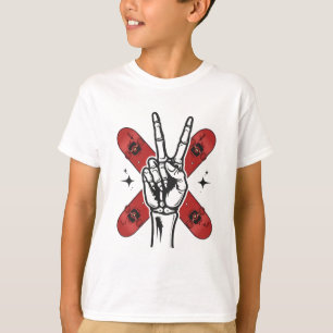 Cool Skeleton Peace Sign Skateboard Kids T-Shirt