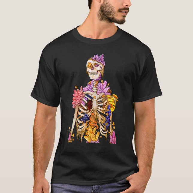Cool Skeleton Plant Nature Crystal Mushroom Goth H T-Shirt (Front)