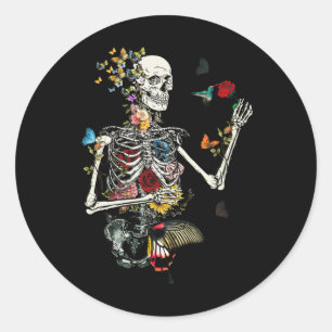 Cool Skeleton Plant Nature Flower Halloween  Classic Round Sticker