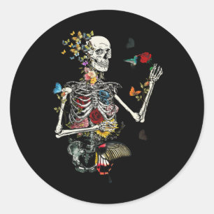 Cool Skeleton Plant Nature Flower Halloween  Classic Round Sticker