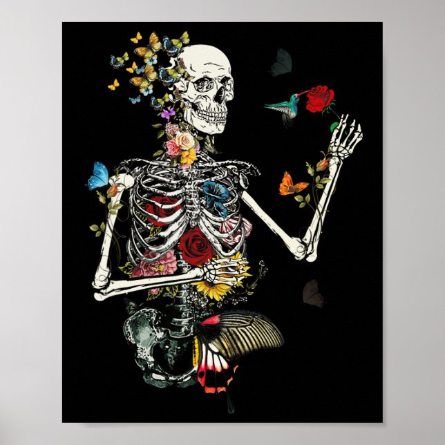 Cool Skeleton Plant Nature Flower Halloween  Poster (Front)