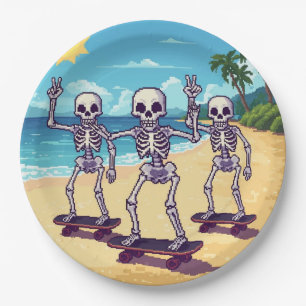 Cool Skeletons At The Beach Design Paper Plate