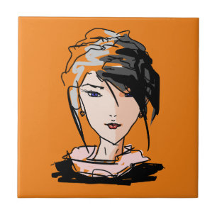 Cool Sketched Woman - Artistic Cartoon Character Ceramic Tile