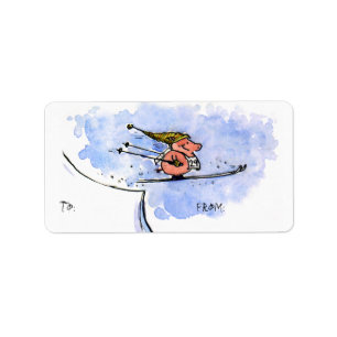 Cool Ski Jumping Pig Winter Holiday Gift Labels