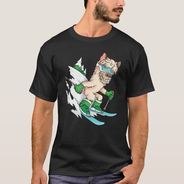 Cool Ski Trip Alpaca The Skis Funny Animal Pun Ski T-Shirt (Front)