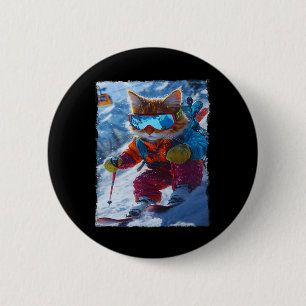 Cool Skiing Cat Funny Winter Snow Mountain Adventu 6 Cm Round Badge