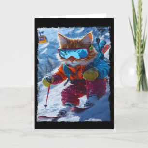 Cool Skiing Cat Funny Winter Snow Mountain Adventu Card