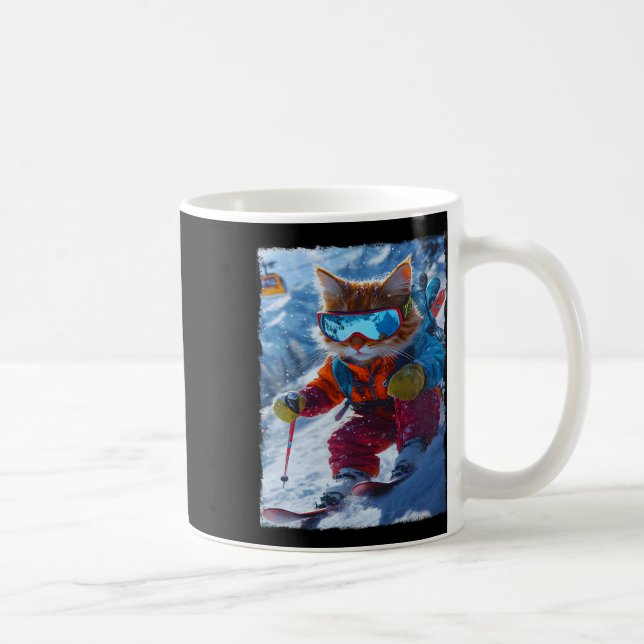 Cool Skiing Cat Funny Winter Snow Mountain Adventu Coffee Mug (Right)