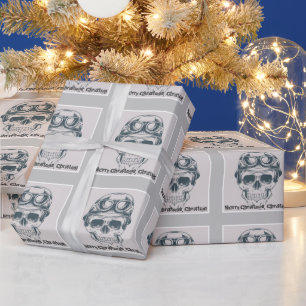 Cool Skull Merry Christmas Name Wrapping Paper
