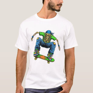 Cool Skull Skateboarder Street Art Gangster Tee