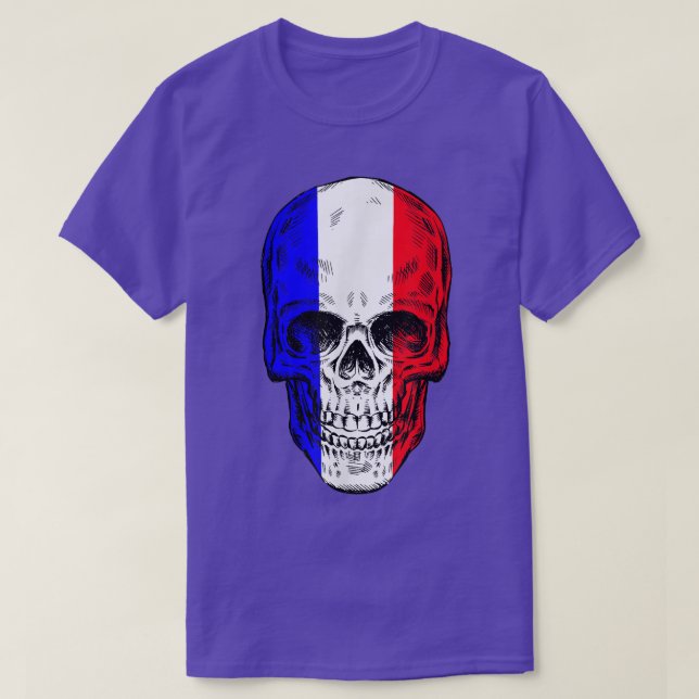 Cool Skull with French Flag T-Shirt (Design Front)