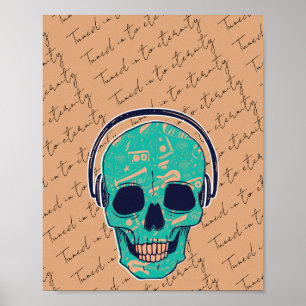 Cool Skull with Headphones Vintage Typography Poster