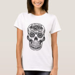 Cool skull with rose- black and white- T-Shirt<br><div class="desc">Black and white theme t-shirt.</div>