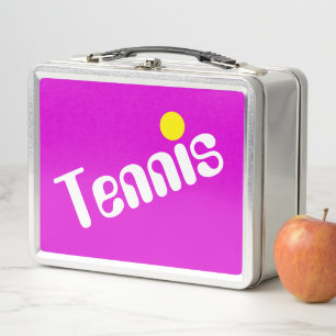 Cool Slant White Yellow TENNIS Text On Bright Pink Metal Lunch Box