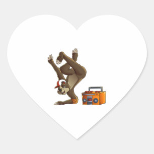 Cool Sloth Breakdance Funny Heart Sticker