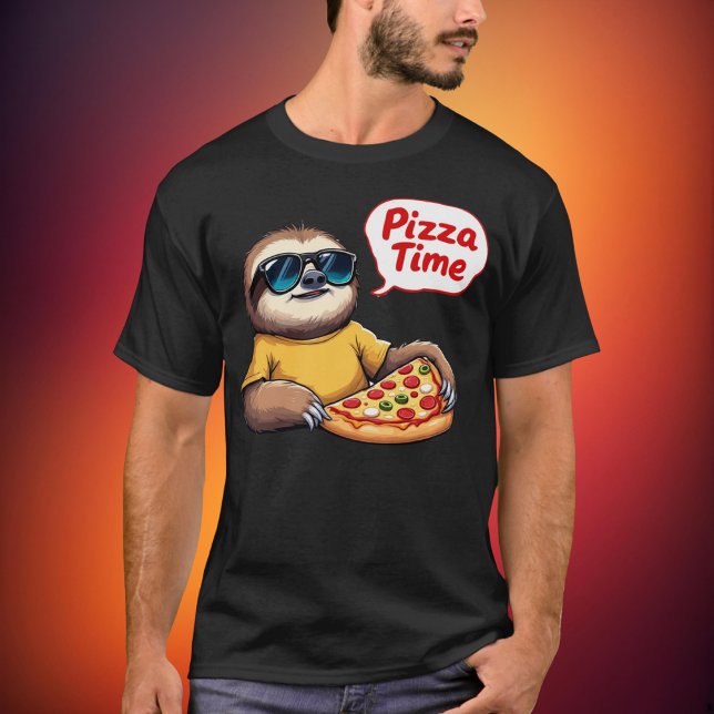 Cool Sloth Eating Pizza with Speech Bubble Pizza T-Shirt (Creator Uploaded)