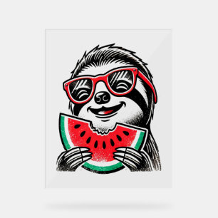Cool Sloth Eating Watermelon Acrylic Sign