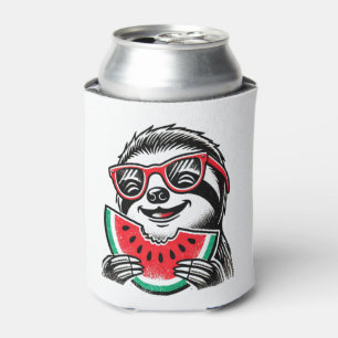 Cool Sloth Eating Watermelon Can Cooler