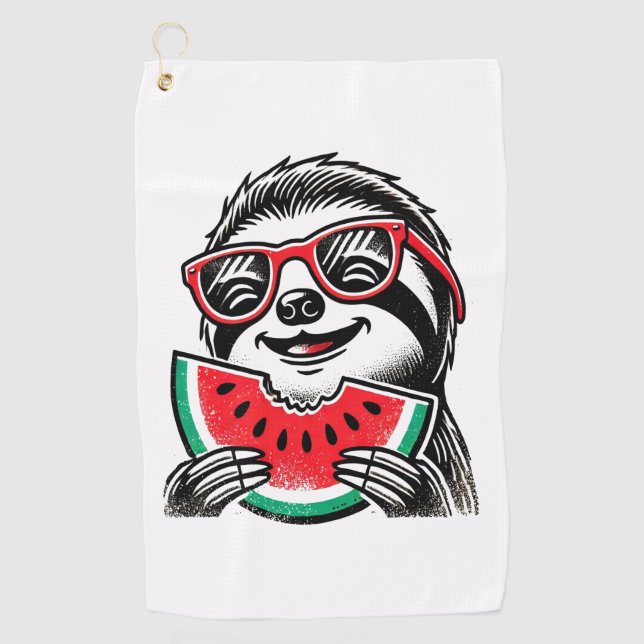 Cool Sloth Eating Watermelon Golf Towel (Front)