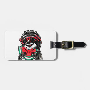 Cool Sloth Eating Watermelon Luggage Tag