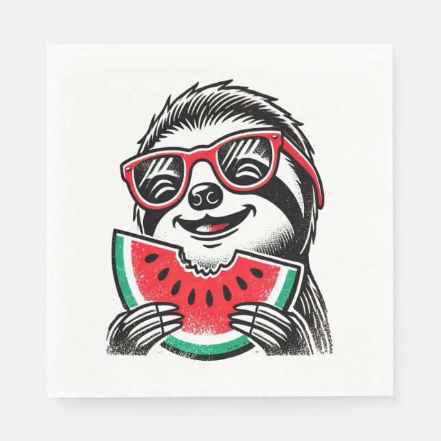Cool Sloth Eating Watermelon Napkin (Front)