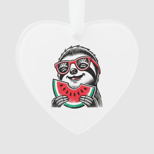 Cool Sloth Eating Watermelon Ornament (Front)