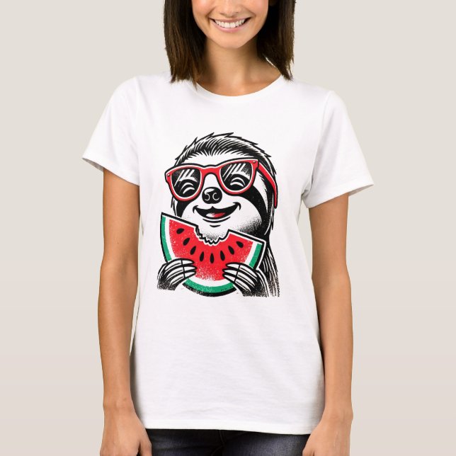 Cool Sloth Eating Watermelon T-Shirt (Front)