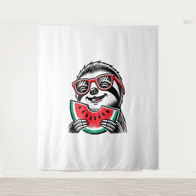 Cool Sloth Eating Watermelon Tapestry (Front)