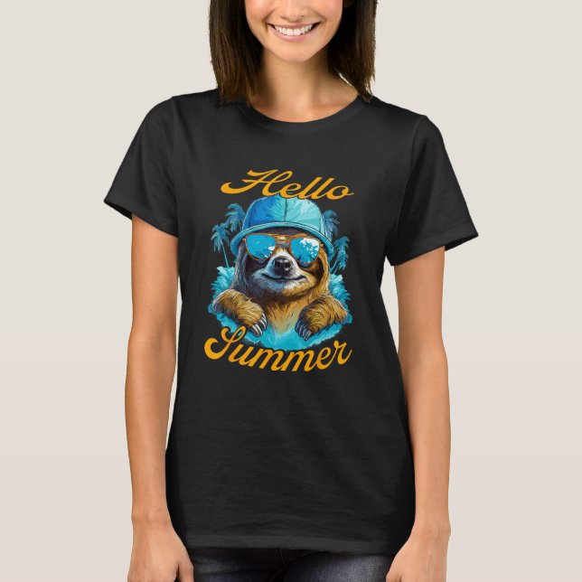 Cool Sloth Hello Summer Vacation Beach Summer T-Shirt (Front)