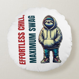 Cool Sloth in Hoodie and Sneakers Round Cushion