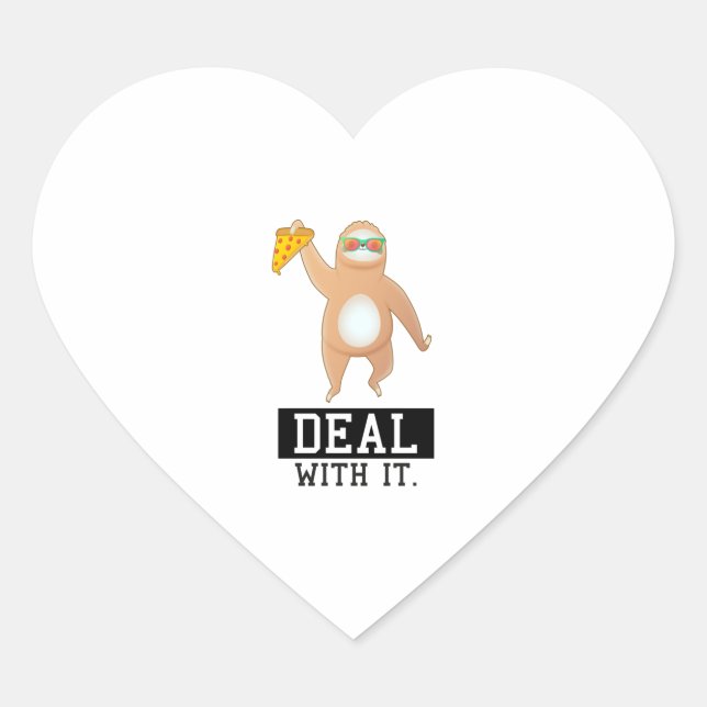Cool sloth loves pizza  heart sticker (Front)