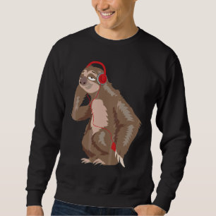 Cool Sloth Music Headphones Funny Earphones Sweatshirt
