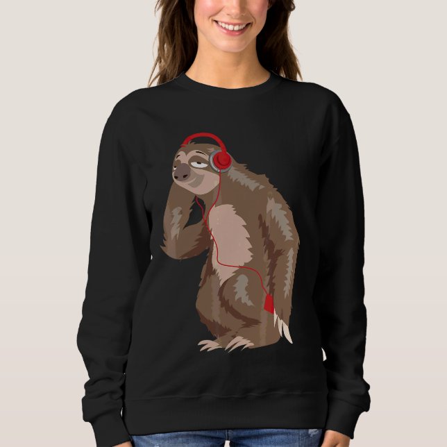 Cool Sloth Music Headphones Funny Earphones Sweatshirt (Front)