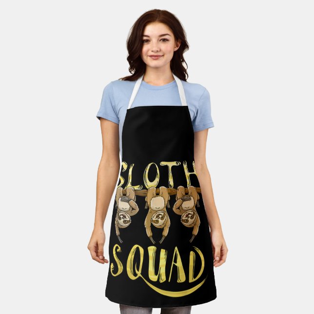 Cool Sloth Squad – Funny Lazy Animal Lover Design Apron (Worn)