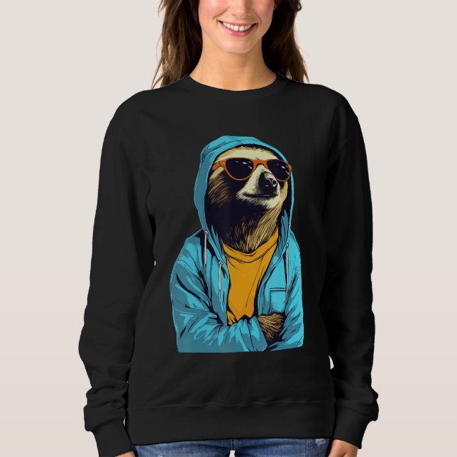 Cool Sloth With Sunglasses And Blue Jacket For Laz Sweatshirt (Front)
