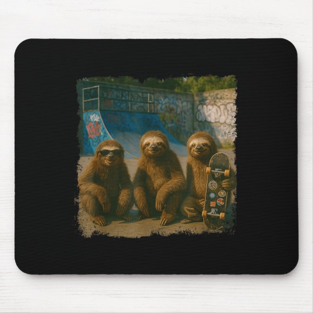Cool Sloths Skatepark Vintage Photo  Mouse Pad (Front)