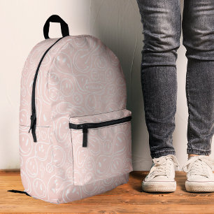 Cool Smile Face Pink Girly Stylish Printed Backpack