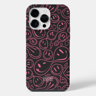 Cool Smiling Face Melting Smile Pattern Black Pink iPhone 14 Pro Max Case