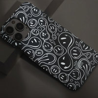 Cool Smiling Face Melting Smile Pattern BW