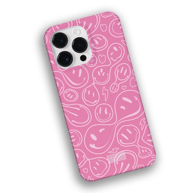Cool Smiling Face Melting Smile Pattern Pink Case-Mate iPhone Case (Creator Uploaded)