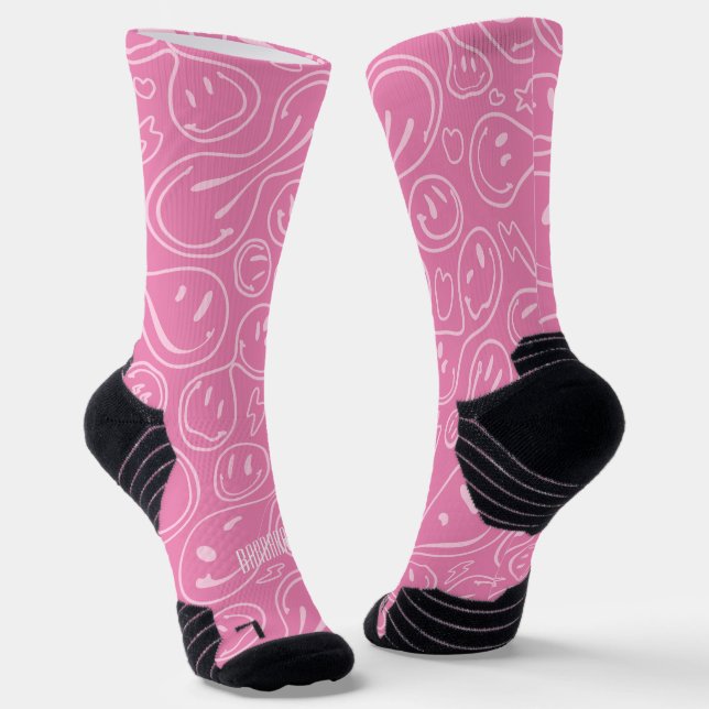 Cool Smiling Face Melting Smile Pattern Pink Socks (Angled)